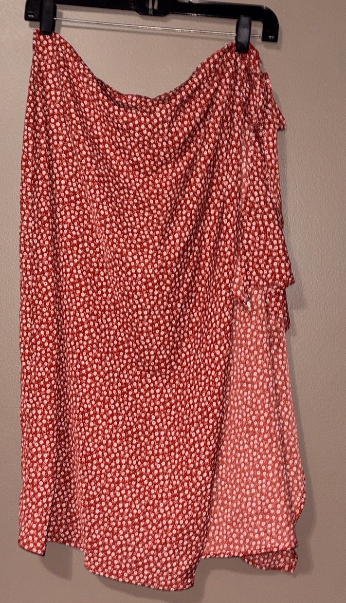 SHEIN Rust Floral Asymmetrical Wrap Midi Skirt
