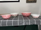 PYREX White And Pink Gooseberry Mixing Bowls Vintage