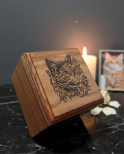 Wooden Urn Beautiful Cat Face Design-Pet Urns for Cat Ashes-Decorative Wooden
