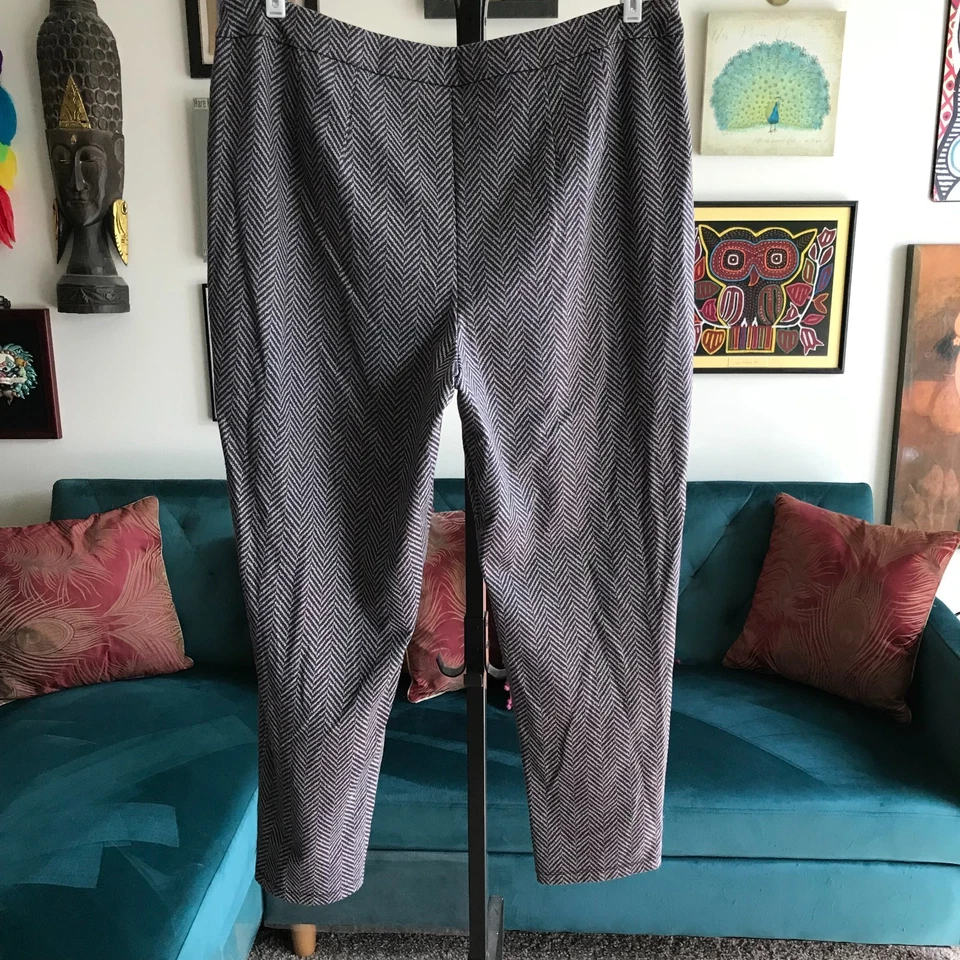 Pantalones JOAN RIVERS Talla XL Gris Estampado Espiga Elastizados Tejido Ponte Foto 3 de 4