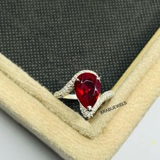 Pear Cut Pigeon Blood Red Ruby Ring 925 Sterling Silver Gift For Her Ring.