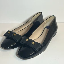STUART WEITZMAN AUTH $399 Women Black Patent Leather Bow Accent Ballet Flat 8.5 