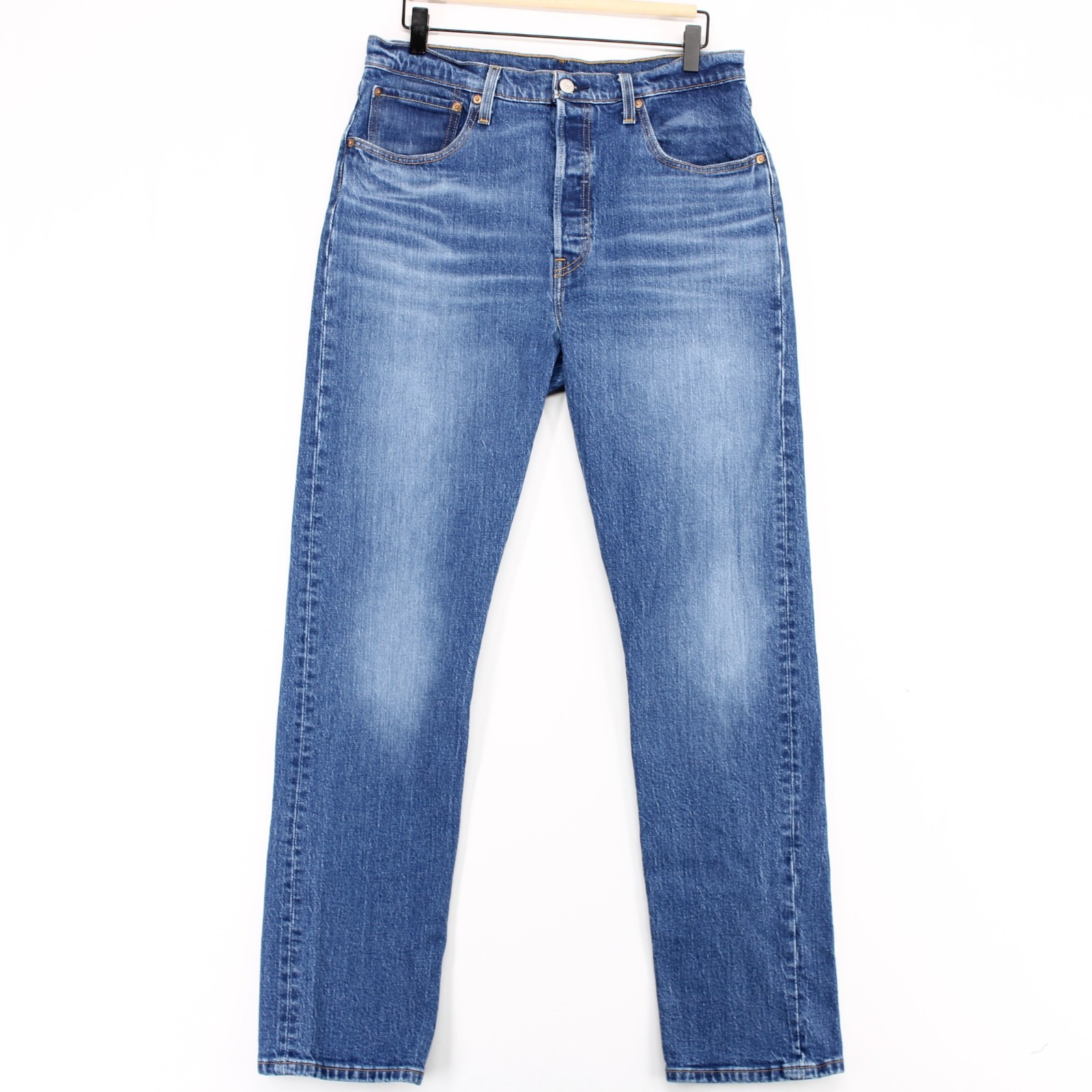 Womens 31 Blue Button Fly Straight Leg High Rise