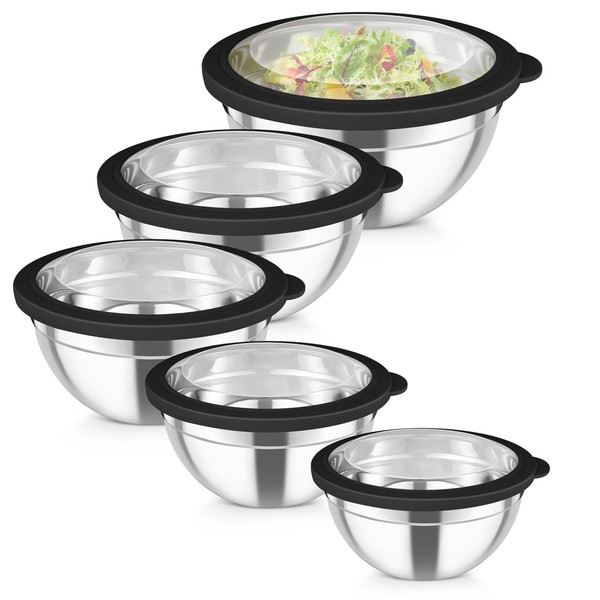 Edelstahl RüHrschüSsel Set 5Er Mit Deckel Schwarz KüChe Stapelbar 0,7-4,6L-image