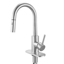 Brushed Nickel Dual Mode Faucet Single Handle Pull-Down Sprayer