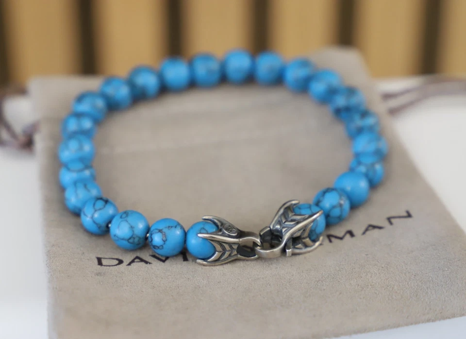Pulsera de cuentas espirituales de plata de ley y turquesa de 8 mm para hombre David Yurman Foto 3 de 4