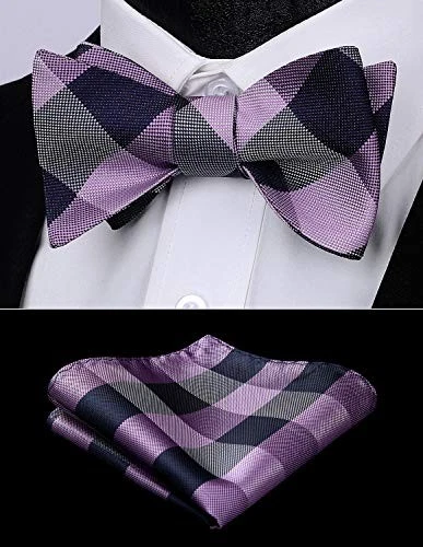 Bow Ties for Men Check Plaid Self Tie Bow Tie and One Size F-06 Grape Purple - Image 2 of 4