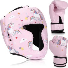 Boxing Headgear and Gloves Set for Kids 6oz Unicorn, Pink 