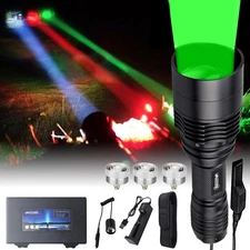 LED Hunting Light 3-Color-In-1(Red, White, Green) Zoomable Predator Flashlight