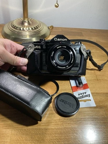 Canon A-1 SLR Film Camera W/ Vivitar 28mm F2.8 Prime Lens TESTED & WORKING