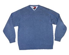 Sweater Tommy Hilfiger Men's Crew Neck 100 Cotton Logo Light Blue Pullover EUC