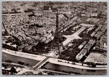 Paris RPPC Eiffel Tower Aerial View Champ de Mars France Real Photo c.1952