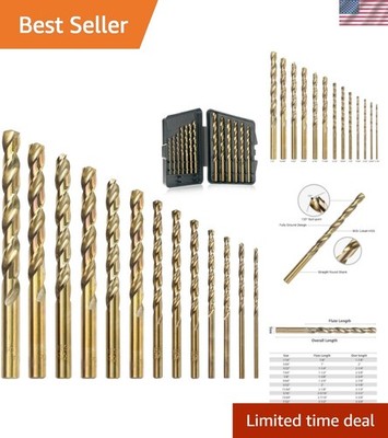 13Pcs Cobalt Drill Bits Set, M35 HSS 135 Degree Tip, Twist Jobber Length Dril...