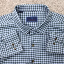 David Donahue Shirt Mens 2XL XXL Blue Plaid 100 Cotton Long Sleeve Button Up