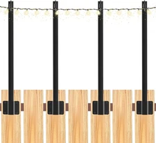 4 Pack 1.4 FT String Light Poles, Suspension Outdoor Fence Post Lights Black 