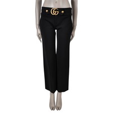 73195 auth GUCCI black viscose 2018 GG MARMONT BUCKLE Pants 42 M