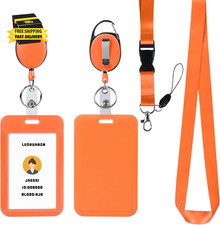 Orange ID Key Card Holder Lanyard,Badge Holders Keychain with Retractable Oval R