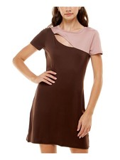 ULTRA FLIRT Womens Brown Unlined Short Sleeve Short Dress S