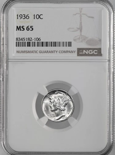1936-P  10C  MERCURY SILVER DIME  "PHILADELPHIA MINT"  NGC MS65 #8345182-106
