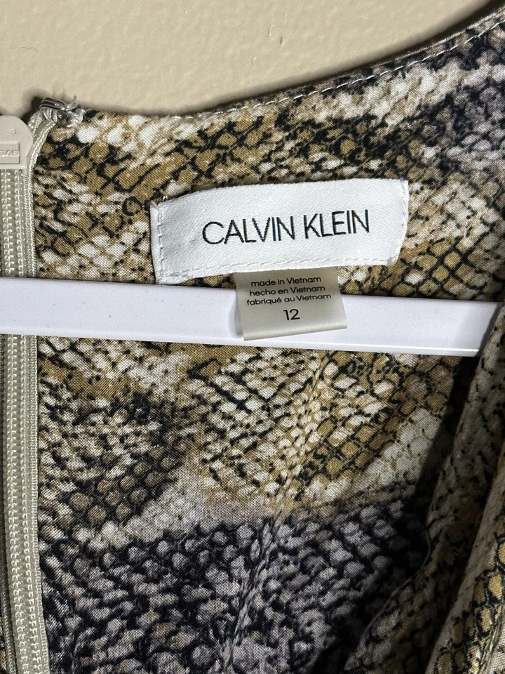 CALVIN KLEIN Mujer Vestido Corto Mameluco CD1EAG8W Beige Marrón Rayón Talla 12 $99 Foto 2 de 4