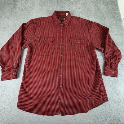 VTG Snowshoe Thompson Shirt Mens XL Black Red Lumberjack Plaid Heavy Button Up