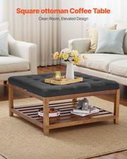 Large Square Ottoman Coffee Table, Dark Gray