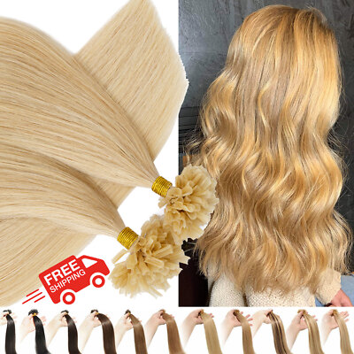 100/200PCS Remy Nail U-Tip Human Hair Extensions Keratin Pre Bonded THICK Blonde