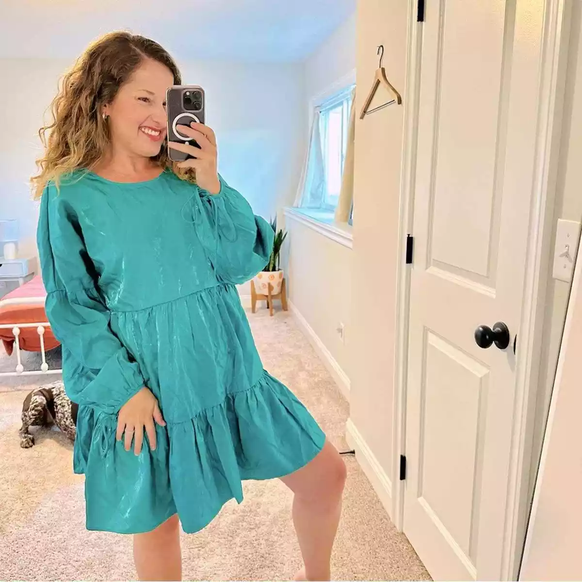 Iridescent long store sleeve dress