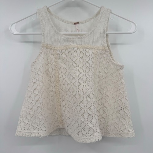 Free People Top Women XS Ivory Sleeveless Crochet Boho Festival Hippie Cropped
