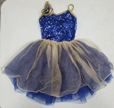 Curtain Call E1139 Leotard w/ Tutu CSM Blue & Gold Dance Costume