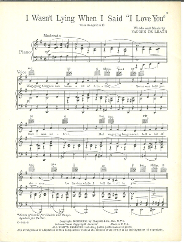 Vaughn De Leath Sheet Music I WASN'T LYING WHEN I SAID I LOVE YOU 1936 Piano Uke - Picture 3 of 6