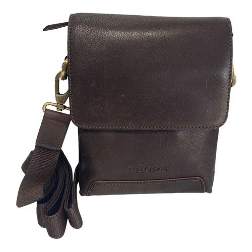 BORSA BORSELLO TRACOLLA UOMO PIERRE CARDIN 28005 YS12 PELLE MARRONE ORIGINALE - Picture 2 of 5