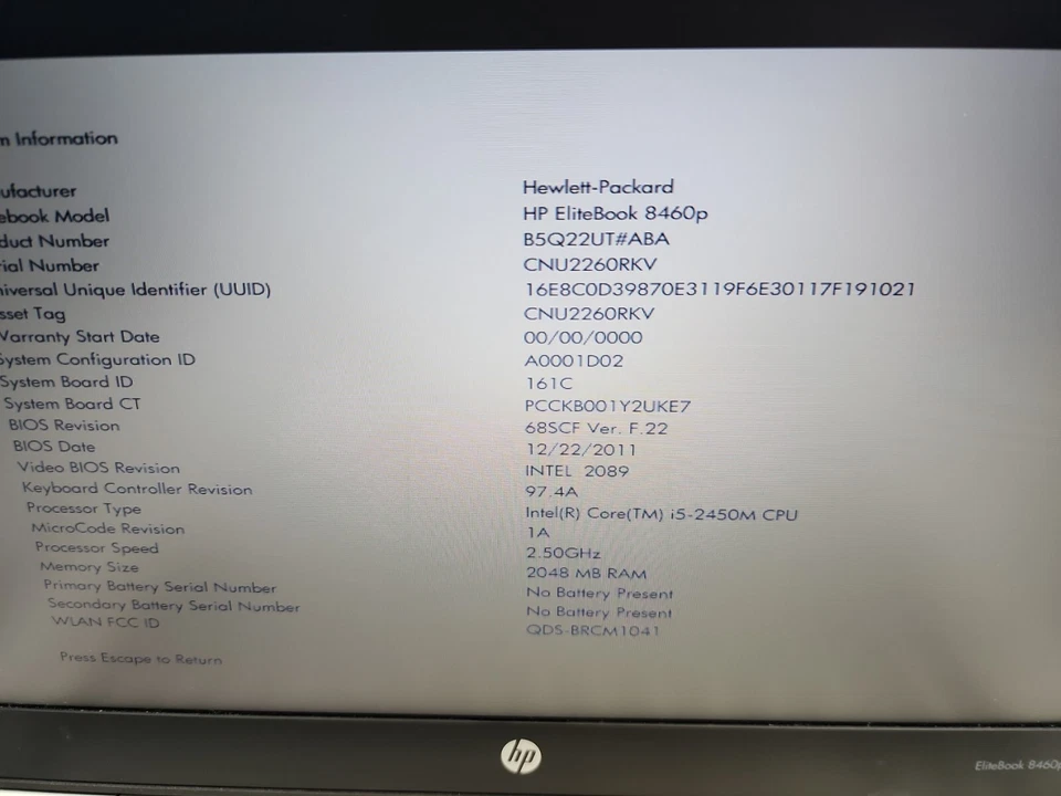 Portátil HP EliteBook 8460p / i5 2,5 GHz / sin disco duro/ram/batería leer Foto 3 de 4