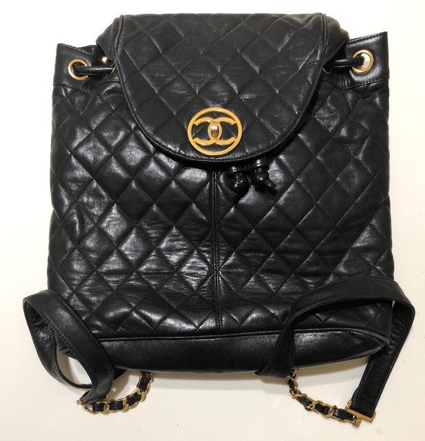 Authentic CHANEL CC Quilted Chain Backpack Bag Leather Black Vintage eBay