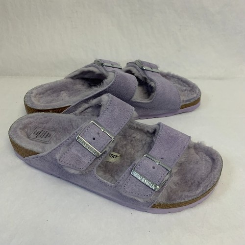 Birkenstock New w/ Box Arizona Shearling Purple Fog Suede Narrow - Select Size - Picture 3 of 5