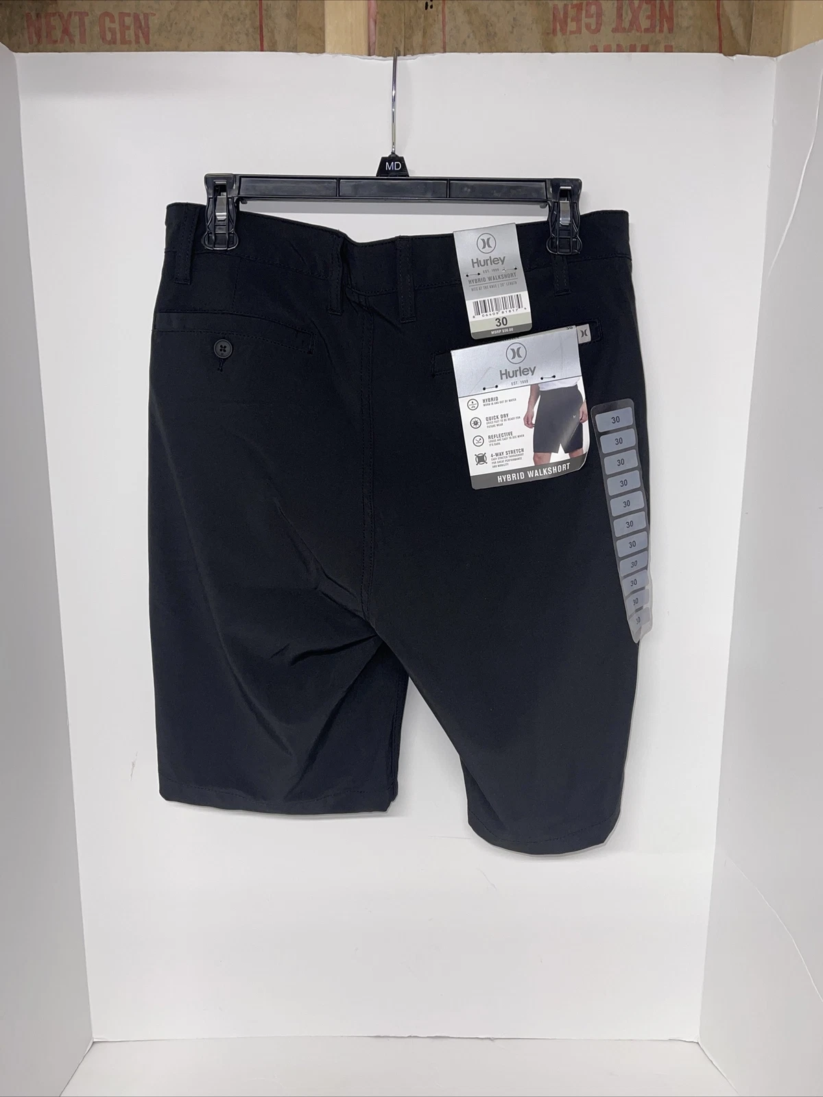 Hurley Men's Hybrid 20 Inch Outseam Black Stretch Walk Shorts Size 30