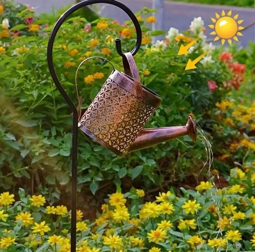 Metal Solar Watering Can Outdoor Garden Decoration Led Waterfall Quick Install - Picture 10 of 13