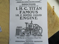 IHC Titan Famous 1914 1 HP Gas Engine Instruction & Parts  Manual 