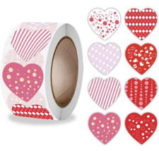 500 Pcs Heart Stickers Valentines Day Round Stickers Roll 1 inch Red ... NEW 