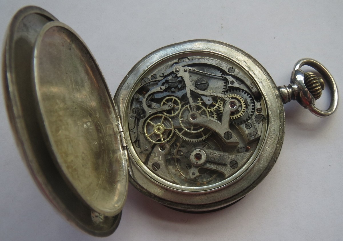 Minerva cal. 19/9 CH chronograph open face silver case enamel dial