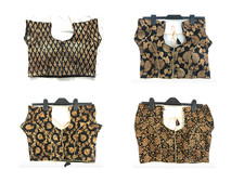 BLACK GOLD BLOUSE INDIAN WEDDING SARI SAREE ETHNIC CROP TOP PARTY CHOLI 10 12