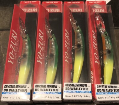 Yo Zuri Crystal Minnow DD Walleye 90mm Floating Crankbait Lure Banana Lot Of 4