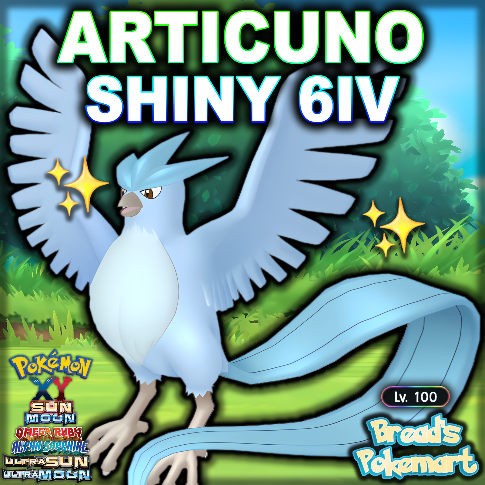 Shiny Articuno, Zapdos & Moltres Pokemon X, Y, Omega Ruby or Alpha