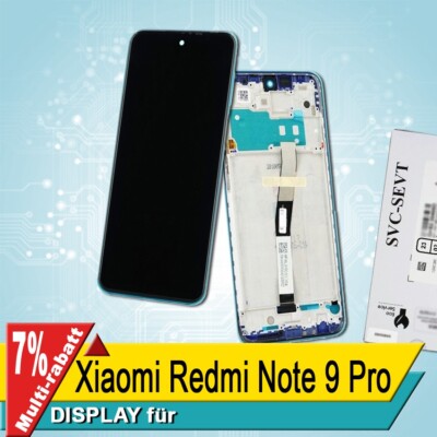 Display für Xiaomi Redmi Note 9 Pro Bildschirm Service Pack Blau Rahmen