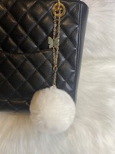 White Pom Pom Bag Charm Keychain Ring Car Enamel Butterfly Gold Chain Strap