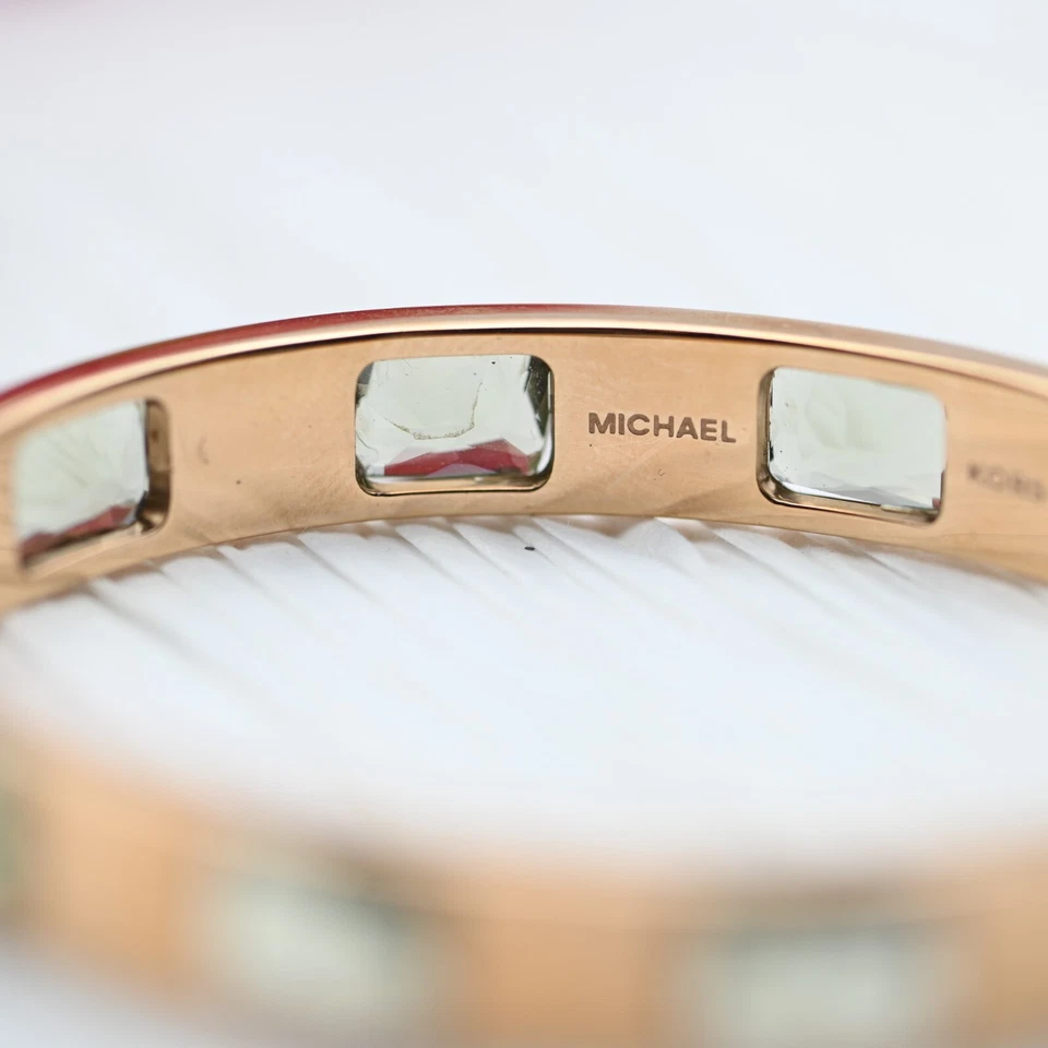 Michael Kors Open Back Gray Crystal Rose Tone Stainless Steel 6 3/4" Bangle - Image 4 of 4