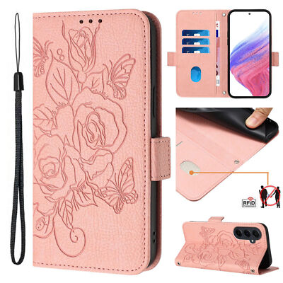 Für Samsung A04E A22 A50 A51 Rose PU Leder Flip Geldbörse Etui Handyhülle Cover