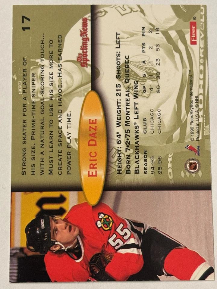 1996-97 Fleer #17 Eric Daze Chicago Blackhawks - Image 2 of 2