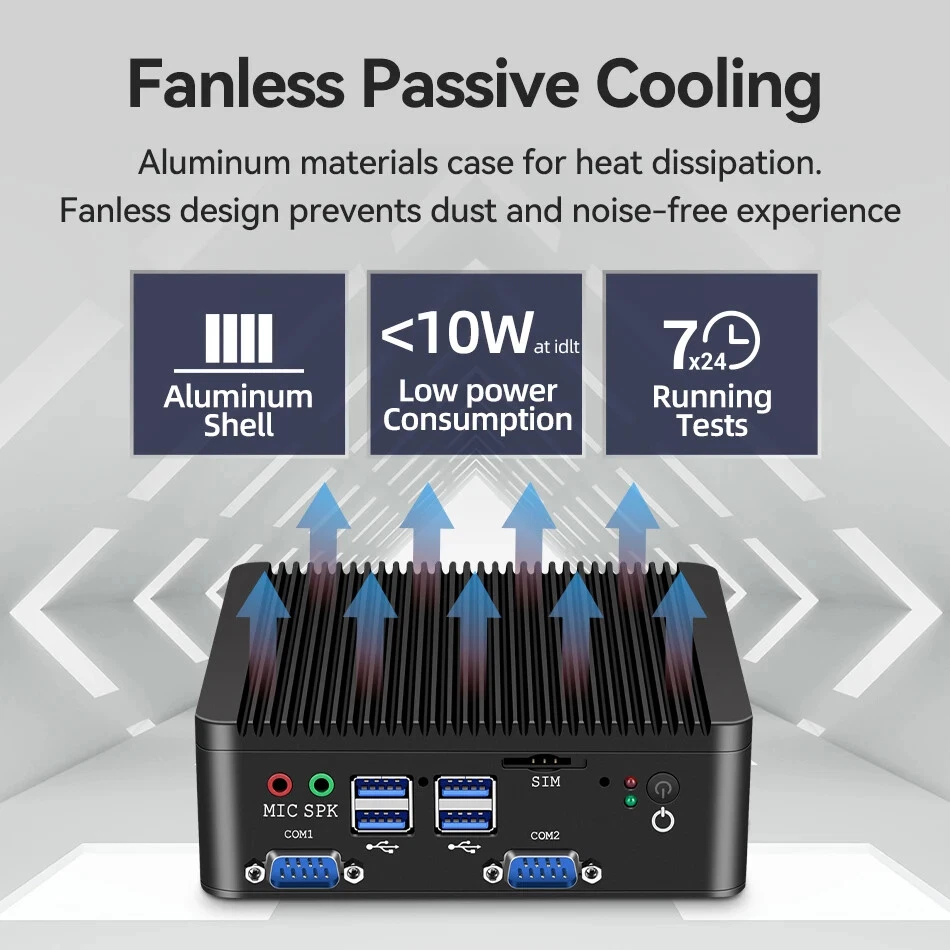 Fanless Mini PC Intel Pentium J5005 DDR4 M.2 SSD RS232/485 2x LAN GPIO mPCIE 4G - Image 4 of 4
