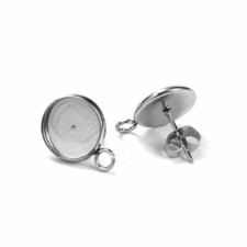10 pcs. 304 Stainless Steel Earring Posts Studs Settings Bezels Cabochons 10mm